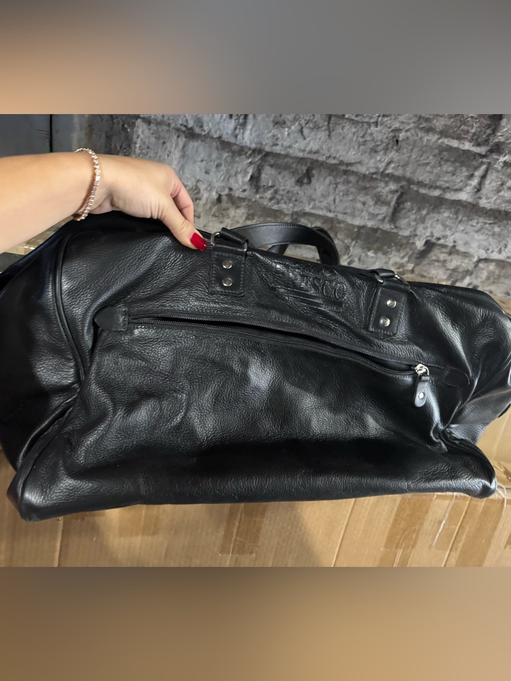 Vintage Roots Black Leather Weekender Duffel Bag